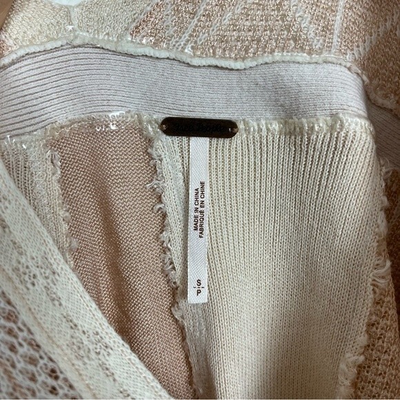 Free People Deep V Knit Ivory/Pink Boho Chic Mini Dress- Size Small - Picture 8 of 8